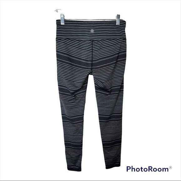 ATHLETA Black Color Block Stripe Mid Rise Full Length Chatarunga Leggings Medium - Picture 3 of 6